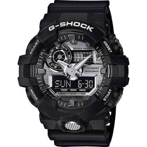 Image of G-Shock sort resin med stål quartz multifunktion (5522) Herre ur fra Casio, GA-710-1AER